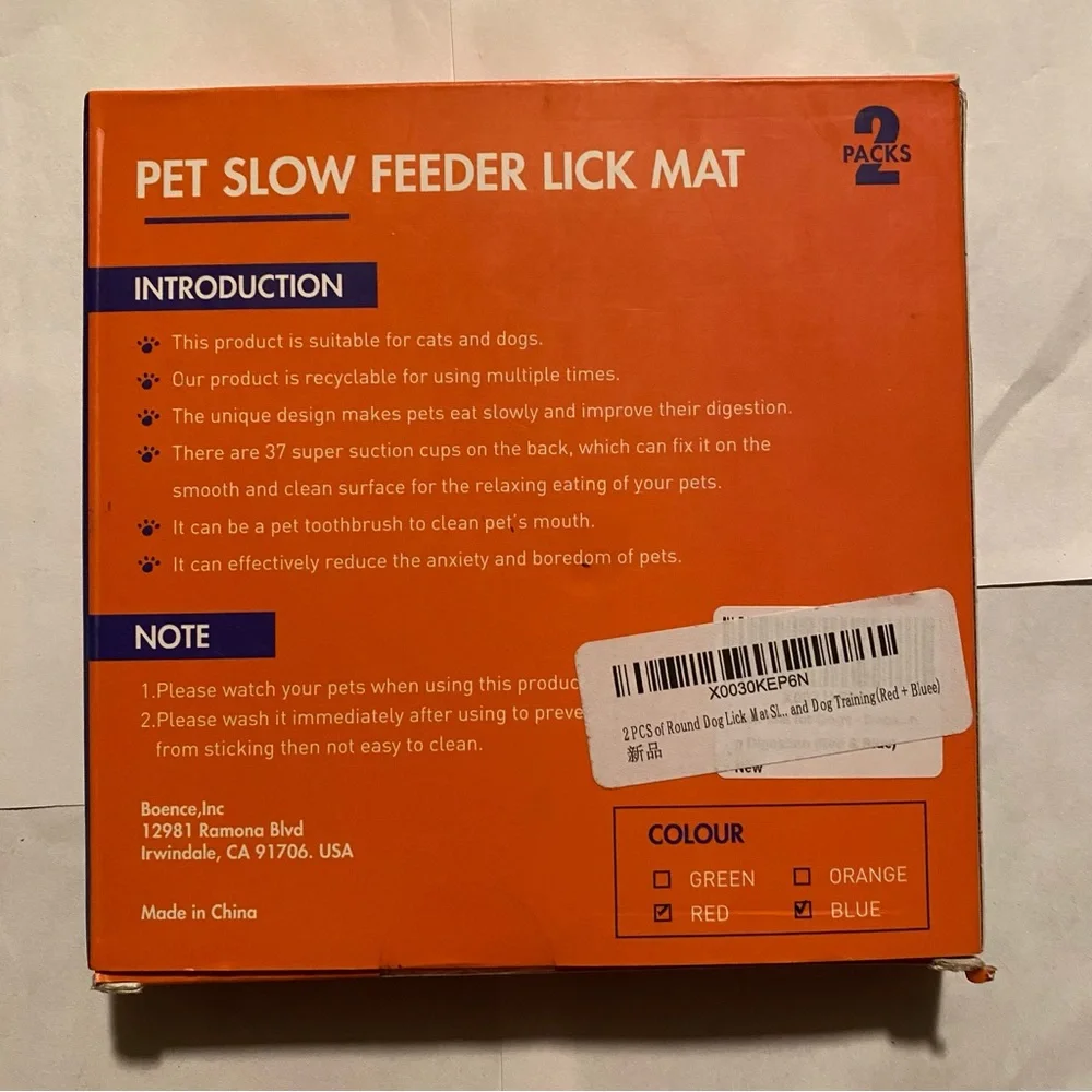 Boence Pet Slow Feeder Lick Mat for Cats & Dogs 2 Pack Blue & Red Mats